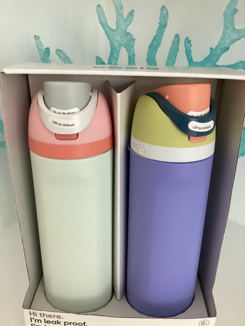 NEW Set of 2 OWALA 24oz stainless steel purple and sage color Water Bottles - Picture 2 of 6